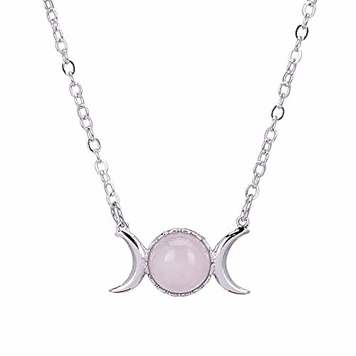 

triple goddess moon symbol pendant necklace opal healing crystal natural stone sailor moon pendant for women -pink