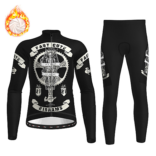 

21Grams Men's Long Sleeve Cycling Jersey with Tights Winter Fleece Polyester Black / Yellow Black Blue Skull Christmas Bike Clothing Suit Thermal Warm Fleece Lining Breathable 3D Pad Warm Sports
