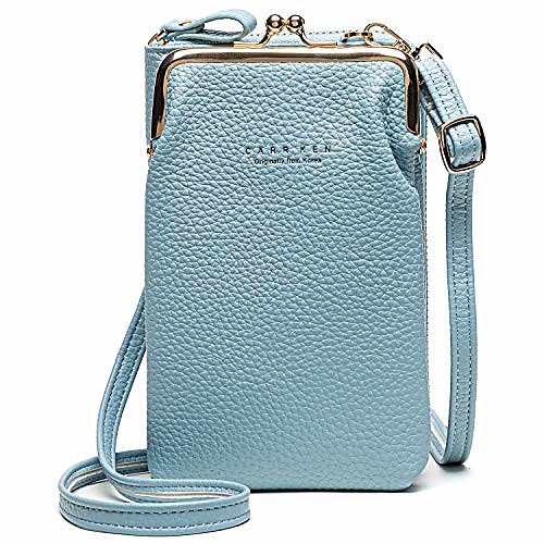 

women cross-body pu leather wallet large capacity with card slots adjustable detachable shoulder strap for cell phones under 7 inches bag, (blue), m