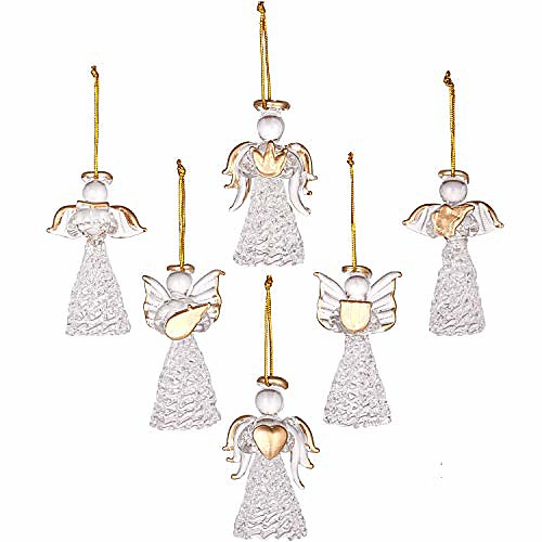 

mini sized clear glass angel ornaments for christmas tree decorations, 60mm/2.36-inch, set of 12 (gold)