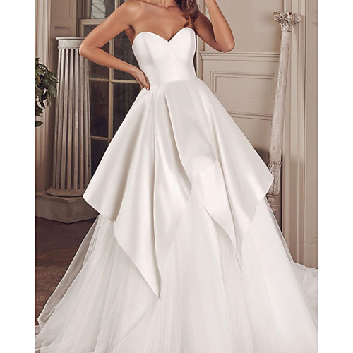 

Ball Gown Wedding Dresses Sweetheart Neckline Court Train Satin Tulle Sleeveless Formal with 2021