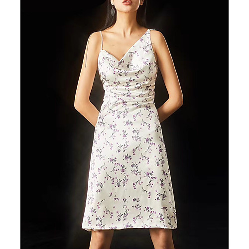 

A-Line Sexy Floral Graduation Party Wear Dress V Neck Sleeveless Knee Length Spandex with Pattern / Print 2021