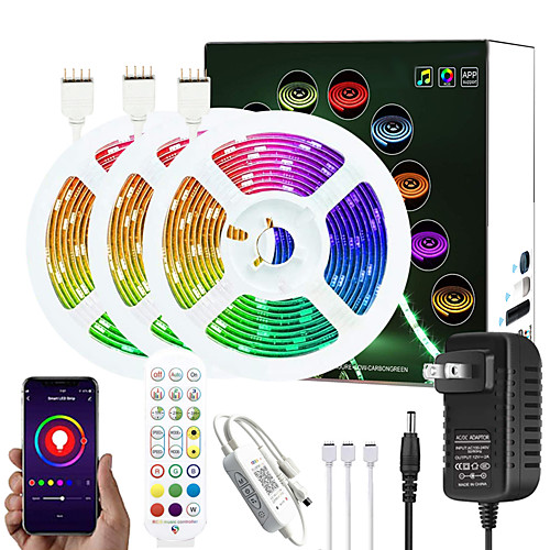 

5M 10M 15M 20M Bluetooth Music Synchronization Control APP DC12V LED Lights Flexible Color Change SMD 5050 with IR Remote Controller and Adapter Kit