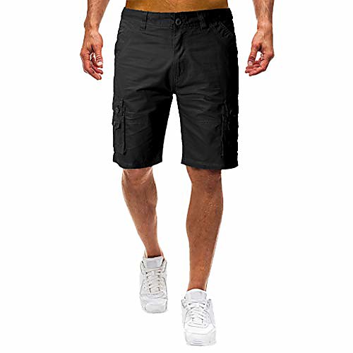 

fashion shorts men sport pants summer solid color button-pocket overalls outdoor slim fit cargo shorts black 34