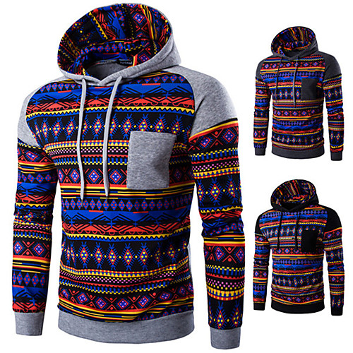 

Men's Long Sleeve Hoodie Sweatshirt Top Street Casual Winter Thermal Warm Breathable Soft Fitness Gym Workout Running Jogging Training Sportswear Aztec Normal Black Light Grey Activewear Micro-elastic