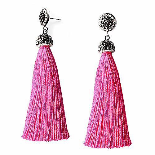 

hot pink tassel dangle drop earrings lightweight statement thread tassel earrings gifts for women girls