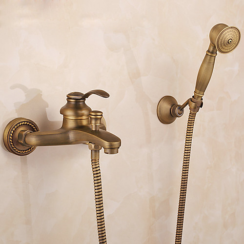 

Shower Faucet Set,AntiqueBrass/Brass/YellowDual-Head pullout Vintage Style,BrassShowerFaucetwithRain Shower/Handshower/Bodysprays/Drain