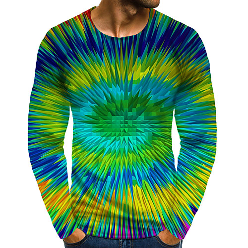 

Men's T shirt 3D Print Graphic Optical Illusion 3D Plus Size Print Long Sleeve Daily Tops Rainbow
