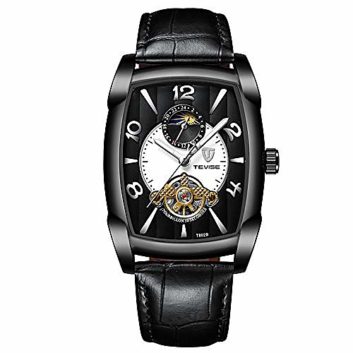 

tevise leather strap watches automatic mechanical watch for men luxury business luminous hands moon phase wristwatches