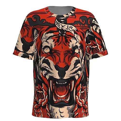 

Men's T shirt 3D Print Graphic 3D Animal Print Short Sleeve Daily Tops Orange