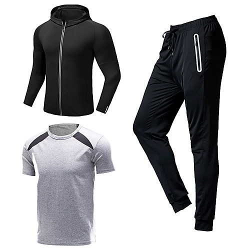 

Men's Patchwork Tracksuit Activewear Set Athletic Athleisure Long Sleeve 3pcs Front Zipper Breathable Quick Dry Moisture Wicking Fitness Gym Workout Running Walking Jogging Sportswear Normal Outfit