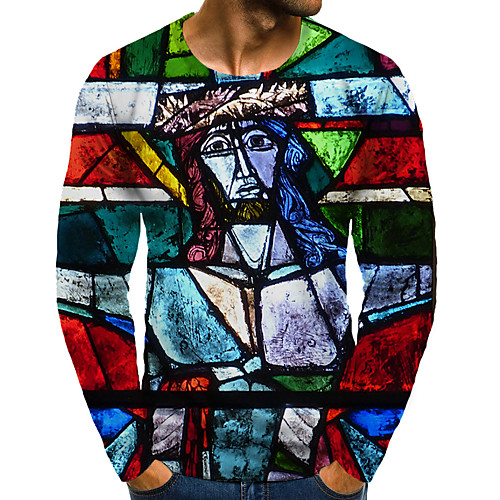 

Men's T shirt 3D Print Graphic Plus Size Print Long Sleeve Daily Tops Rainbow