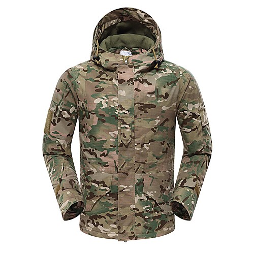 

Men's Hoodie Jacket Outdoor Thermal Warm Waterproof Windproof Fleece Lining Fall Winter Spring Camo Coat Top Polyester Camping / Hiking Hunting Fishing Python Black Black Camouflage