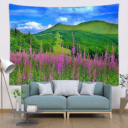 

Wall Tapestry Art Deco Blanket Curtain Picnic Table Cloth Hanging Home Bedroom Living Room Dormitory Decoration Polyester Fiber Plant Series Mountain Flower Grassland