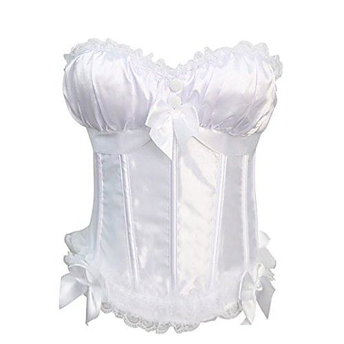 

women's satin overbust lace up plastic boned corset white