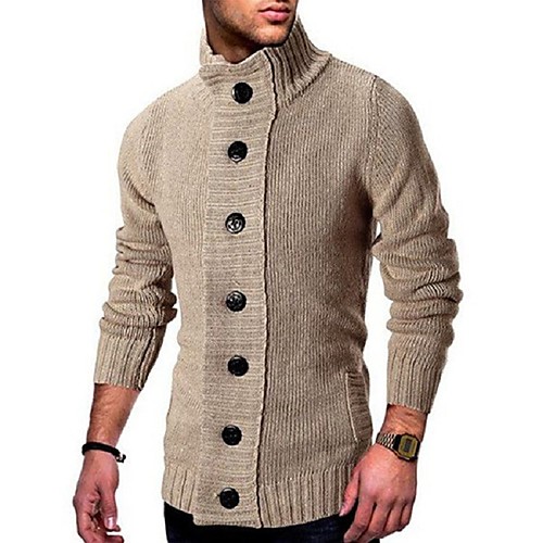 

Men's Knitted Solid Color Cardigan Long Sleeve Sweater Cardigans Turtleneck Fall Winter White Black Blue