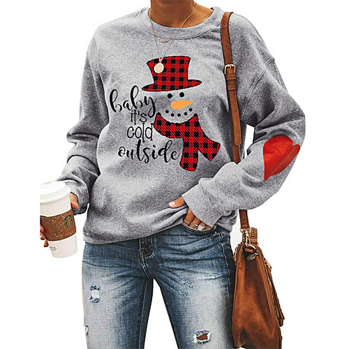 

Women's Christmas Blouse Graphic Prints Long Sleeve Print Round Neck Tops Christmas Basic Top White Blushing Pink Gray