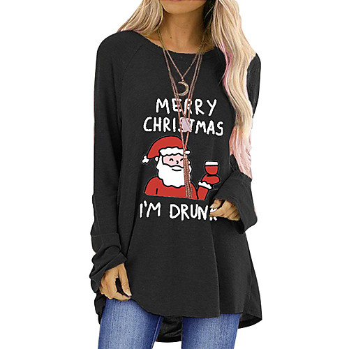 

Women's T Shirt Dress Tee Dress Short Mini Dress Black Blue Red Khaki Green Gray Long Sleeve Print Letter Print Fall Winter Round Neck Casual Christmas Cotton 2021 S M L XL XXL 3XL