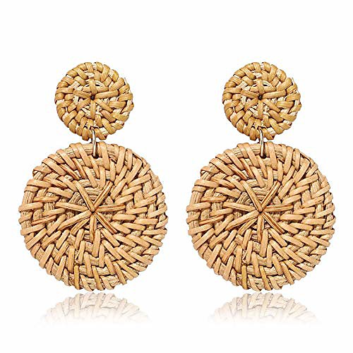 

rattan earrings for women wicker earring lightweight woven bohemian handmade straw dangle earrings