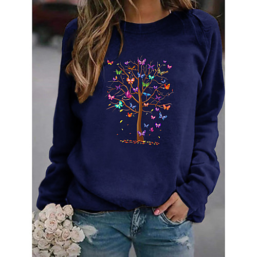 

Women's Pullover Sweatshirt Graphic Butterfly Daily Basic Hoodies Sweatshirts White Black Yellow