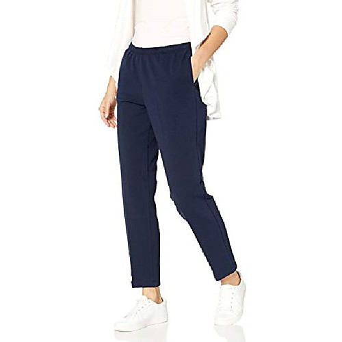 

women's pull-on stretch french terry pants, navy, petite/x-large