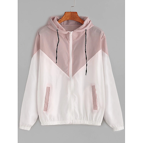 

Women's Long Sleeve Running Track Jacket Windbreaker Full Zip Splice Outerwear Coat Top Casual Athleisure Winter Windproof Breathable Fitness Running Jogging Training Sportswear Normal White