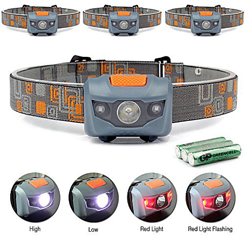 

led headlamp flashlight camping, hiking, dog walking, and kids with 4 modes- long battery life (3aaa durable batteries included) weighted 2.6 oz waterproof headlight (4pcs orange)