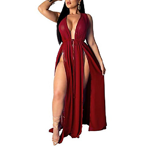 

women's sexy beachwear swimsuit cover up swimwear bikini split long maxi dresses (xx-large, wine red)