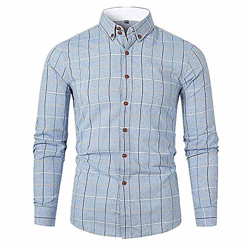 

men's button down dress shirt autumn regular-fit long-sleeve plaid casual business shirts blouse (xxxl, blue)