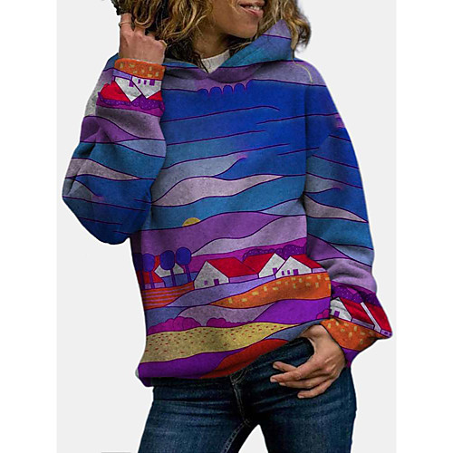

Women's Pullover Hoodie Sweatshirt Graphic Scenery Color Block Daily Basic Casual Hoodies Sweatshirts Blue Purple Green