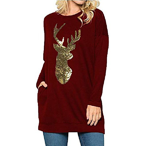 

womens ugly christmas long sleeve tunic sweatshirts side pockets wine red m