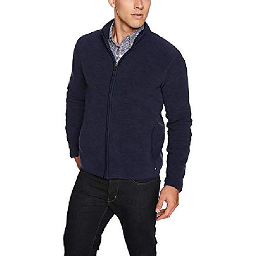 

men's classic fit fleece full zip jacket, navy/grey, l