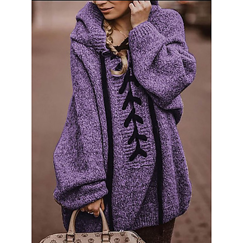

Women's Stylish Knitted Hooded Solid Color Pullover Long Sleeve Plus Size Sweater Cardigans Hooded Summer Blue Purple Green