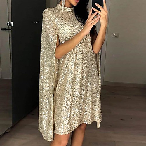 

Women's Sheath Dress Knee Length Dress Silver Gold Sleeveless Solid Color Sequins Split Spring Summer Crew Neck Elegant Party Holiday Going out 2021 S M L XL XXL