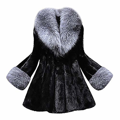 

jmetrie women's long section of imitation mink fox coat with cap fur coat jacket black