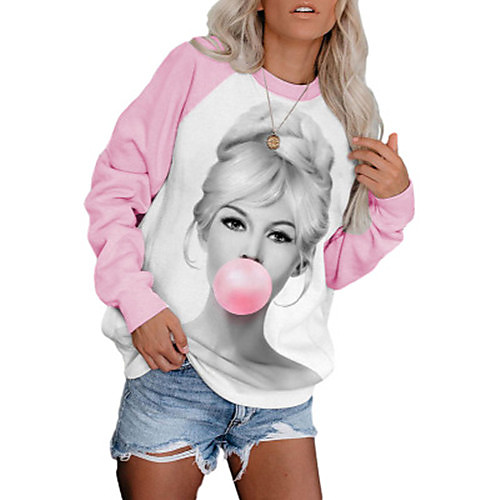 

Women's Pullover Sweatshirt Graphic Portrait Daily Casual Hoodies Sweatshirts Loose Blushing Pink