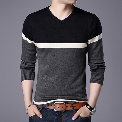 

Men's Gypsy Distressed Stripe Floral Striped Color Block Pullover Long Sleeve Sweater Cardigans V Neck Fall Winter Red Gray