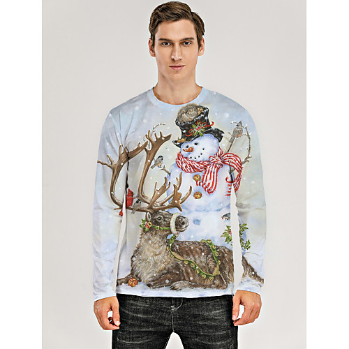 

Men's T shirt 3D Print Graphic 3D Animal Print Long Sleeve Christmas Tops Khaki