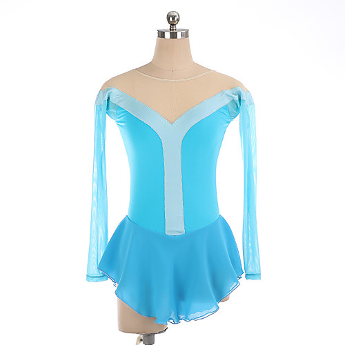 

Figure Skating Dress Women's Girls' Ice Skating Dress Blue Spandex High Elasticity Training Competition Skating Wear Patchwork Long Sleeve Ice Skating Figure Skating / Kids