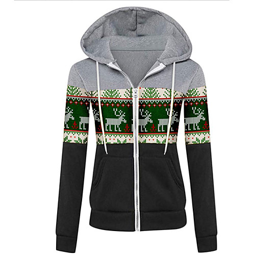 

Women's Hoodie Sweatshirt Zip Up Hoodie Sweatshirt Reindeer Zipper Front Pocket Christmas 3D Print 3D Print Christmas Hoodies Sweatshirts Red Khaki Green