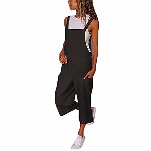 

whear women's cropped overalls baggy strappy jumpsuit with pockets wide leg rompers casual bib pants playsuit (black,large)