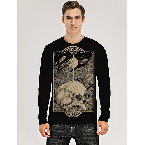

Men's T shirt 3D Print Graphic 3D Skull Print Long Sleeve Daily Tops Black