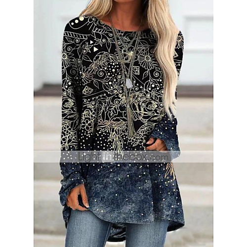 

Women's Shift Dress Knee Length Dress Blue Purple Yellow Dusty Blue Brown Long Sleeve Print Print Fall Round Neck Casual 2021 S M L XL XXL 3XL