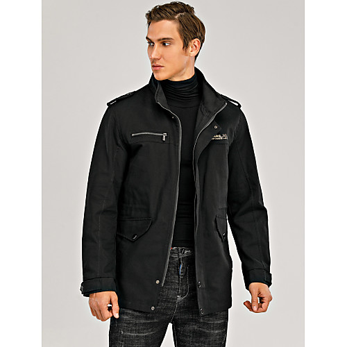 

Men's Basic Jackets Solid Colored Military Fall Jacket Regular Daily Long Sleeve Acrylic Coat Tops Black