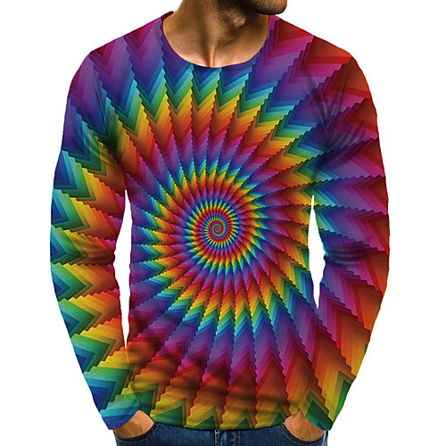 

Men's T shirt 3D Print Graphic Optical Illusion 3D Plus Size Print Long Sleeve Daily Tops Rainbow