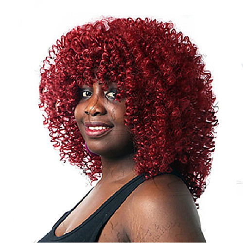 

Synthetic Wig Afro Curly Bouncy Curl With Bangs Wig Medium Length Light Blonde Dark Brown Black Burgundy Synthetic Hair Women's Soft Elastic Fluffy Mixed Color