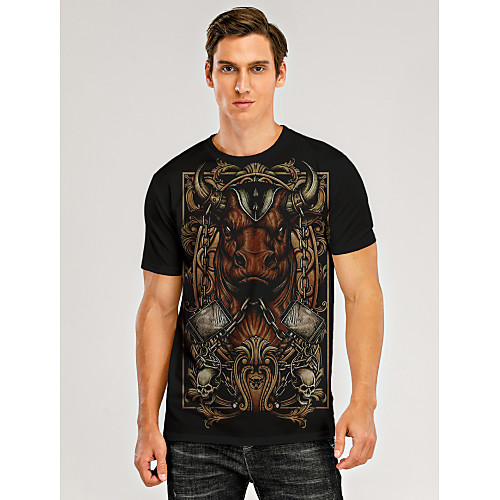 

Men's T shirt 3D Print Graphic 3D Animal Print Short Sleeve Daily Tops Black