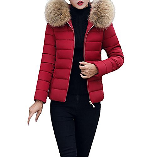 

hot sale christmas women's down coat with fur hood with down parka puffer jacket casual thicker winter slim coat overcoat (wine, xxxl)