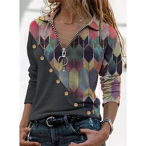 

Women's T shirt Tie Dye Long Sleeve Print V Neck Tops Christmas Basic Top Blue Purple Yellow