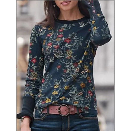 

Women's Pullover Sweatshirt Floral Graphic Daily Casual Hoodies Sweatshirts Blue